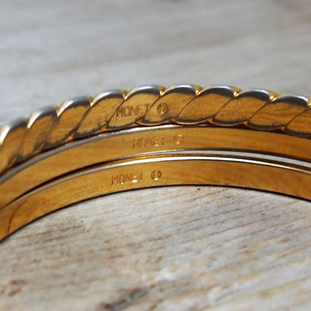 3 Monet Bangle Bracelet Bundle Gold-Tone - Picture 7 of 8